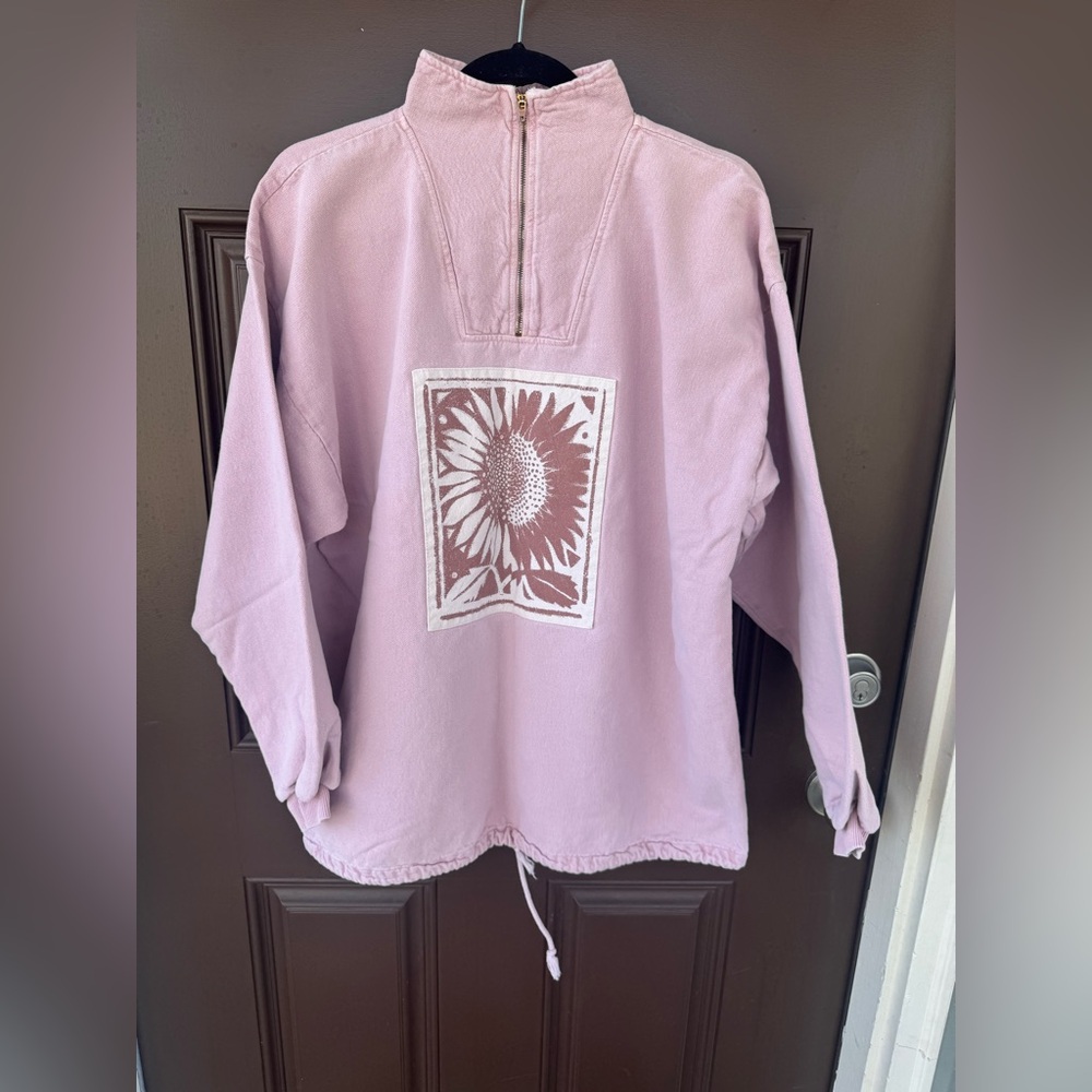 Vintage By Taylor pink denim sunflower pullover quarterzip jacket